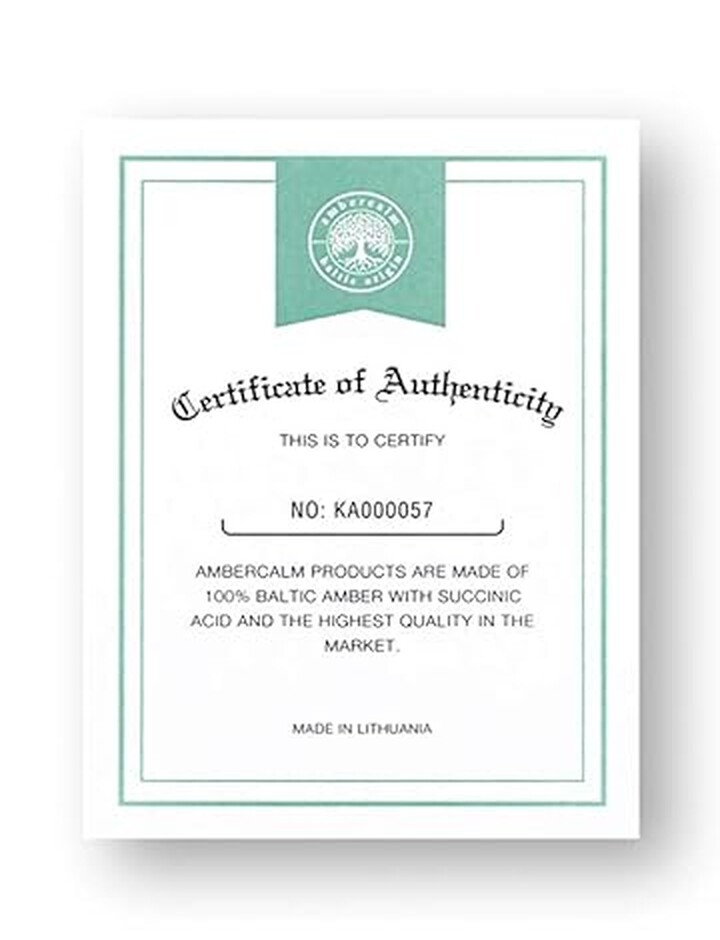 Readable Ambercalm certificate card numbered KA000057