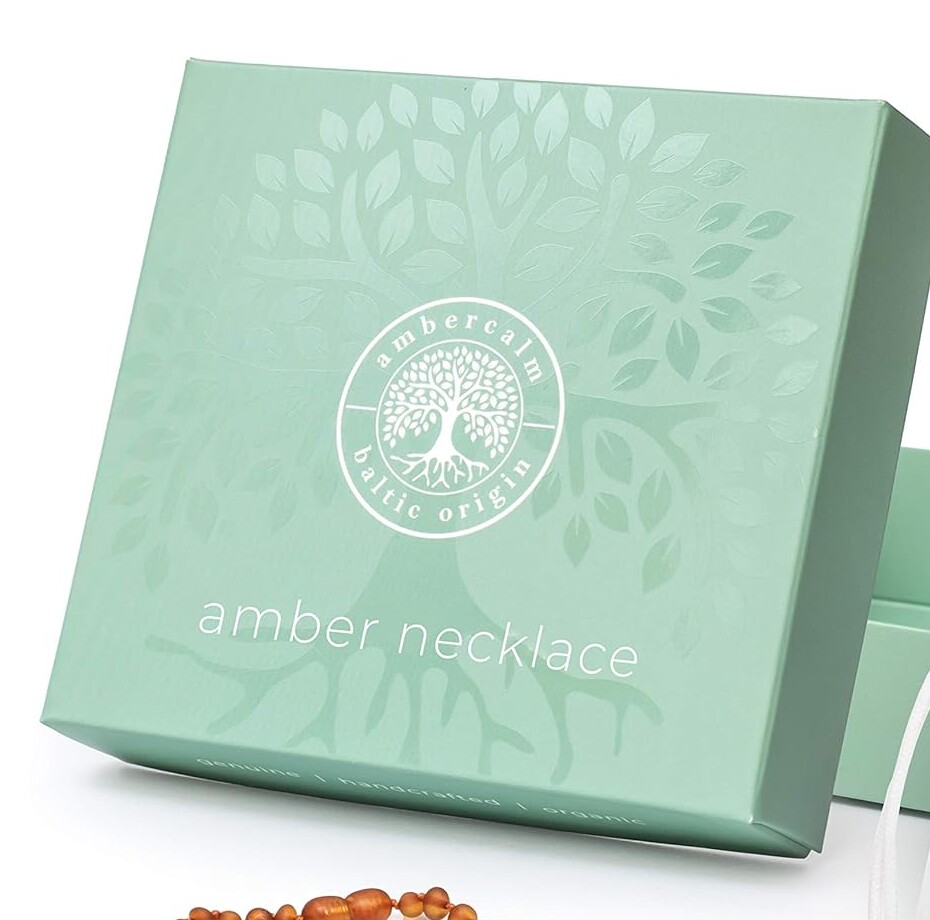 Green Ambercalm presentation box with Baltic origin tree mark